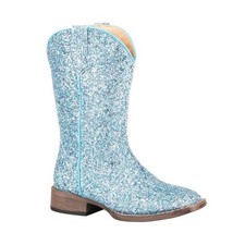 Roper Kids Girls Glitter Galore Square Toe Boots Mid Calf, Blue, 11
