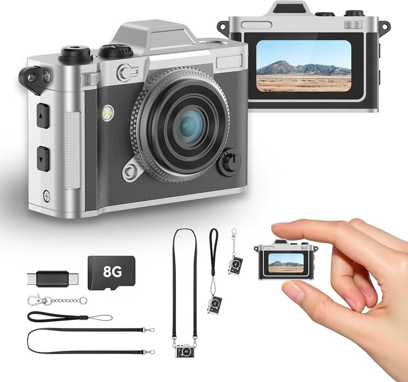 2K Mini Keychain Retro Camera 8GB Pocket Micro Cam Travel Party Birthday Gift