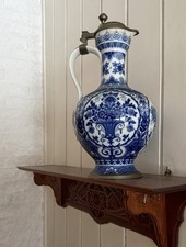 großer Weinkrug Schankkrug Bembel von AK Kaiser Porzellan echt Kobalt mit Zinn