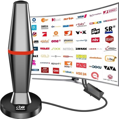 DVB-T2 Antenne, TV-Antenne, Signalverstärker, 360° Empfang, Innen & Außen