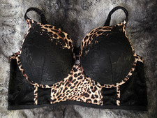 Torrid Black Leopard Print XO Plunge Push-Up Bra Size 40DDD