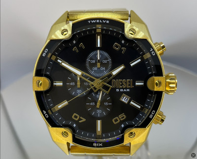 2025 Brandneu Diesel Spiked Chronograph Goldfarben Edelstahl Uhr DZ4678
