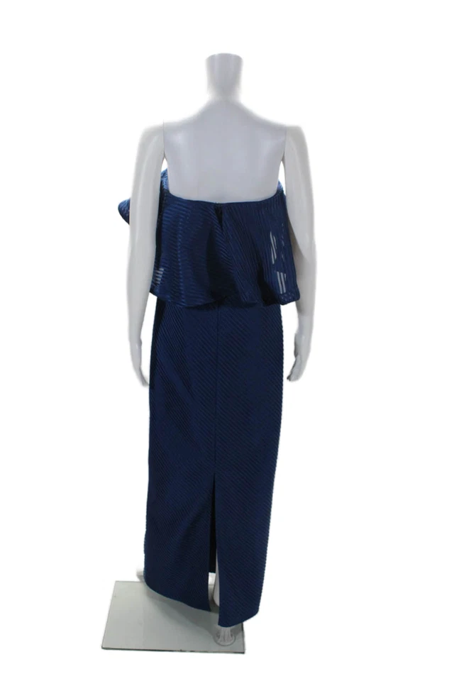 Halston Heritage Women's Square Neck Ruffle A-Line Maxi Dress Blue Size 0 - Image 3 of 4