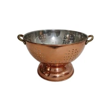 Vintage Copper Colander Strainer Brass Handles Country Kitchen Korea 9"