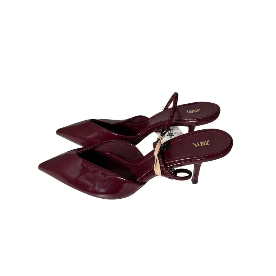 Tacones Zara para mujer punta con cordones borgoña charol talla 10 clásicos Foto 4 de 4