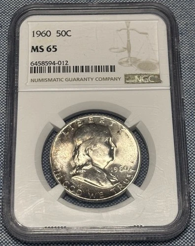 1960 50C NGC Graded MS 65 Franklin Half Dollar 90% Silver
