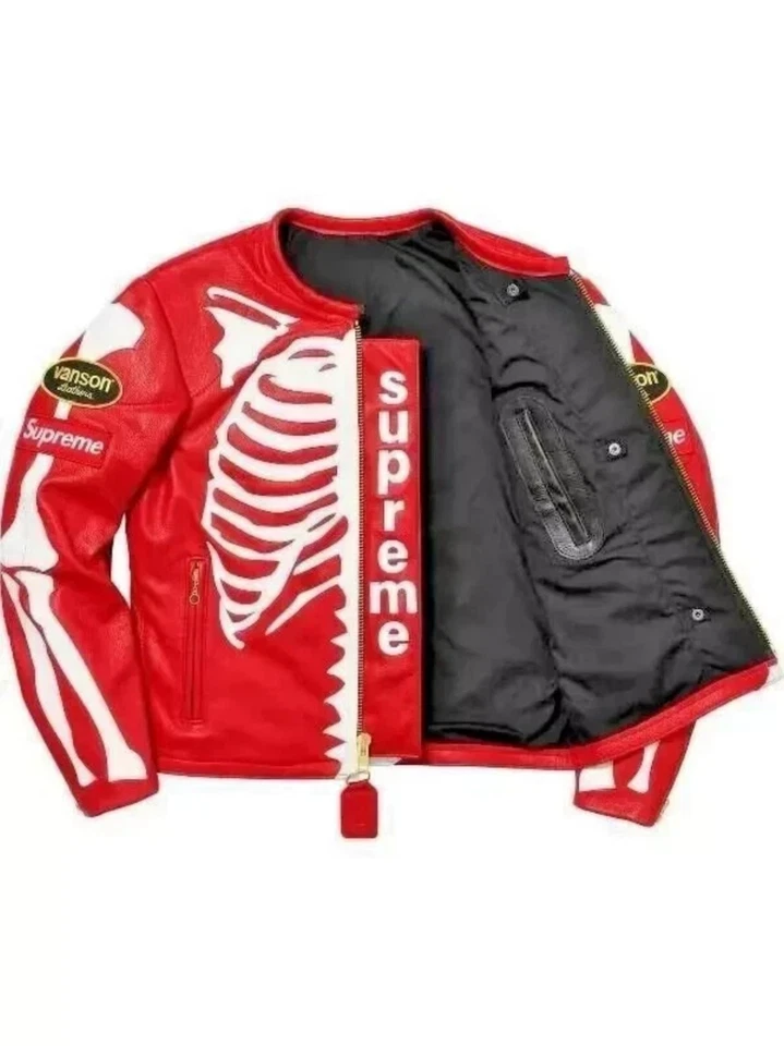 Supreme x Vanson Leathers Red Skeleton Racing Jacket - Image 2 of 4