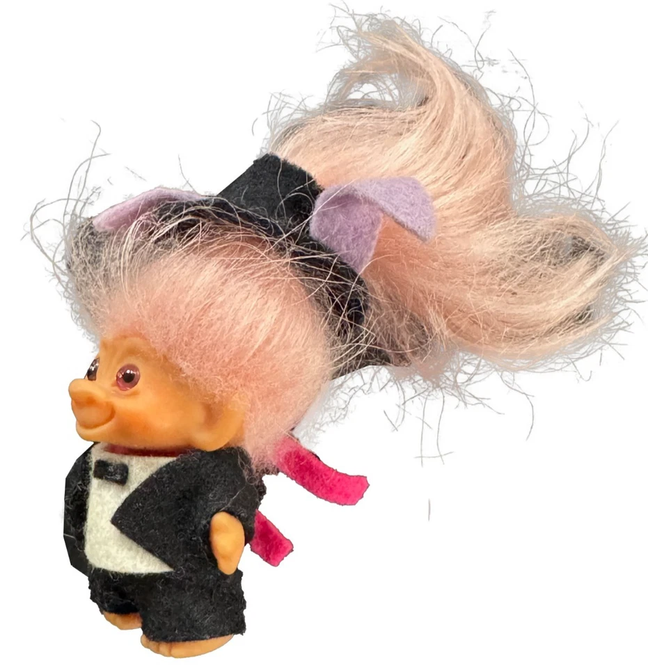 Boneca troll vintage DAM C64 1964 2,5" original rosa mohair e olhos rosa coelhinho da Páscoa - Imagem 3 de 4