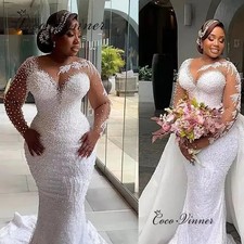 Luxury Mermaid Wedding Dresses Detachable Pearls Beading Plus Size Bridal Gowns