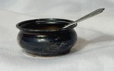 Antique Webster Sterling Silver Open Salt Cellar & Spoon 13.55 Grams