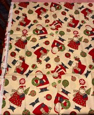 2 YDS COTTON FABRIC DEBBIE MUMM HO HO HOLIDAY SSI SNOWMEN, SANTA UNWASHED