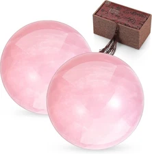 2 Pcs 1.4" Chinese Health Exercise Stress Baoding Balls Rose Quartz Pink Massa..