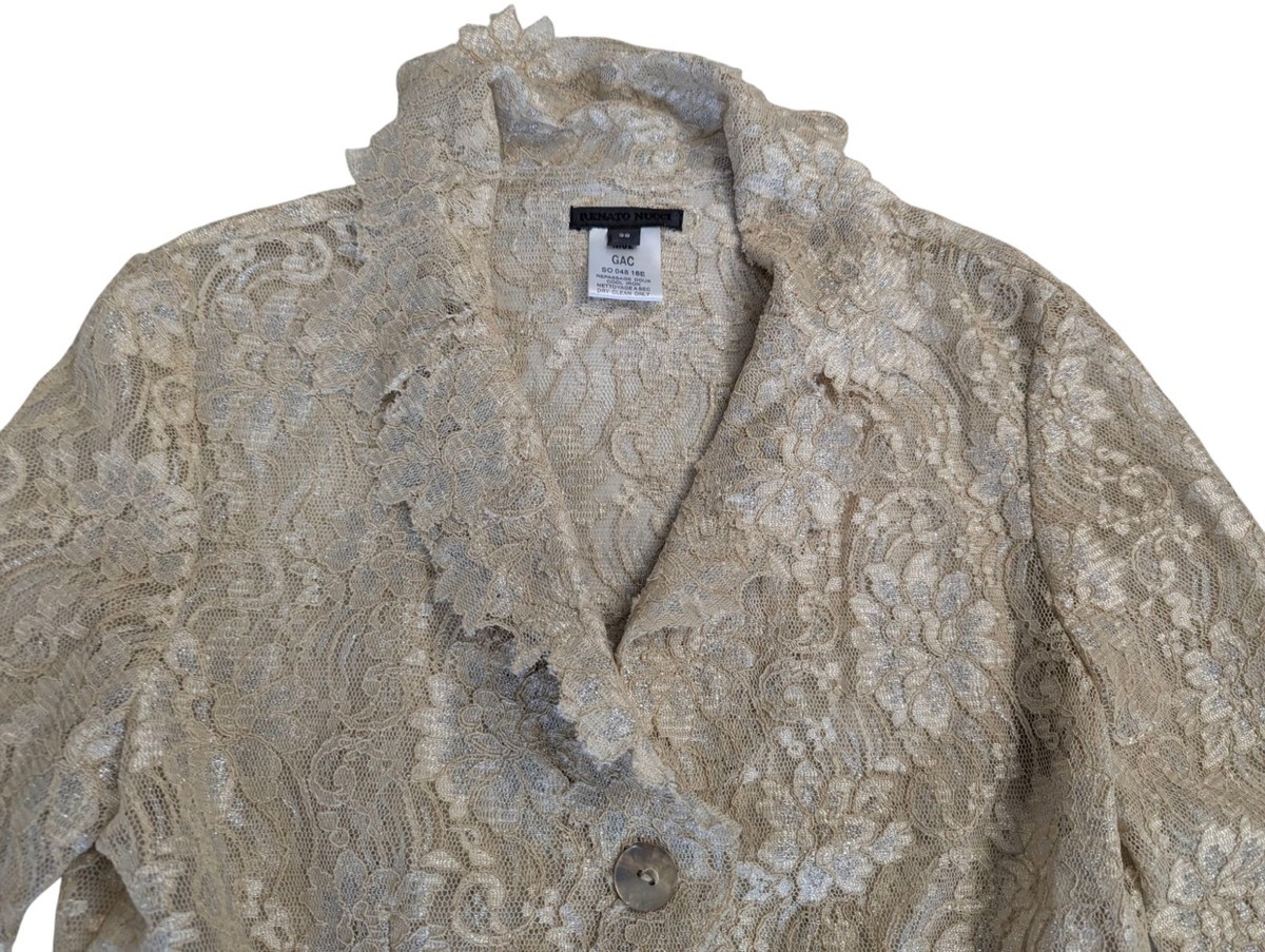 RENATO NUCCI ドレス Renato Nucci Lace Metallic Gold Beige Dress Over Coat Shirt