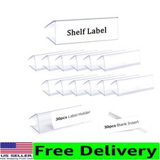 Clear Plastic Shelf Label Holders - 30 Pack with Blank Inserts for Easy Labeling
