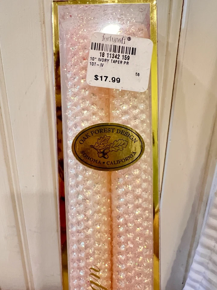 Gold Glittering Beeswax Candles Oak Forest Sonoma California 10” Holiday Dec - Image 2 of 3