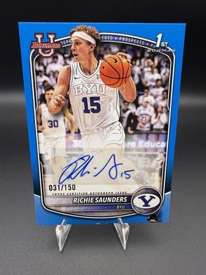 Bowman 2025-26 Basketball Richie Saunders BYU 1st Bowman Auto Blue PA-RS /150