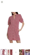 Boden Button Up Mini Tea Dress, Red Floral, Size 10 Collar