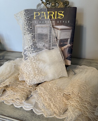 Vintage Antique Ivory Lace Trim 6" Wide x 24.75 Yds Elegant Dainty READ 4 Pieces
