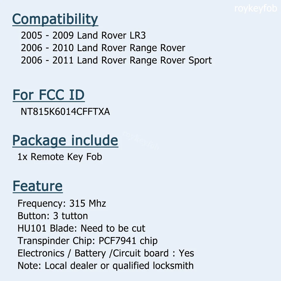 Reemplazo para Land Rover LR3 2005-2011 Range Rover Sport Flip Remote Llavero Foto 2 de 4