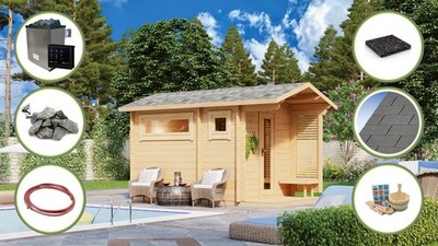 Saunahaus Gartensauna Sauna TURKU 4 405x228cm 40mm +SPARSET MIT OFEN / AM LAGER+