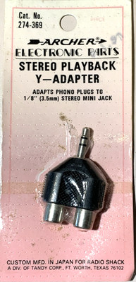 ARCHER  STEREO PLAYBACK Y ADAPTER 274-369 $11 +FREE SHIPPING