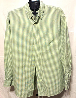 Mens Port Authority Button Down Gingham Plaid Green Shirt Size XL
