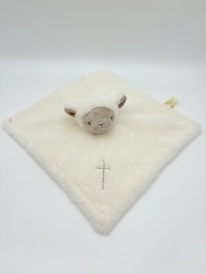 MTY Lamb Lovey Christian Cross Baby Nursery Security Blanket Gray Plush 