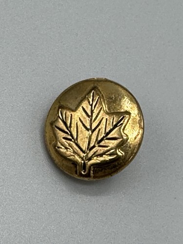 Runde goldfarbene Anstecknadel mit Ahornblatt in der Mitte