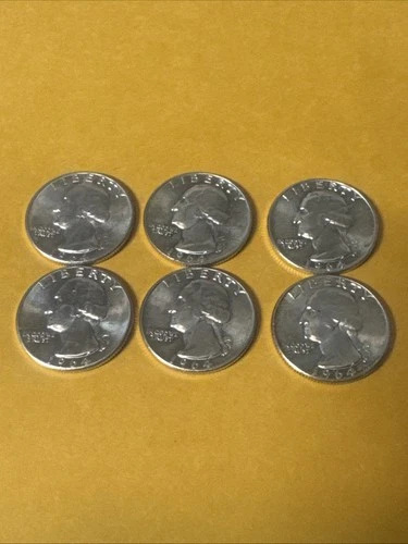Lot of 6 1964 P Washington Silver Quarters 🔥AU/BU #1 Amazing Lot #8