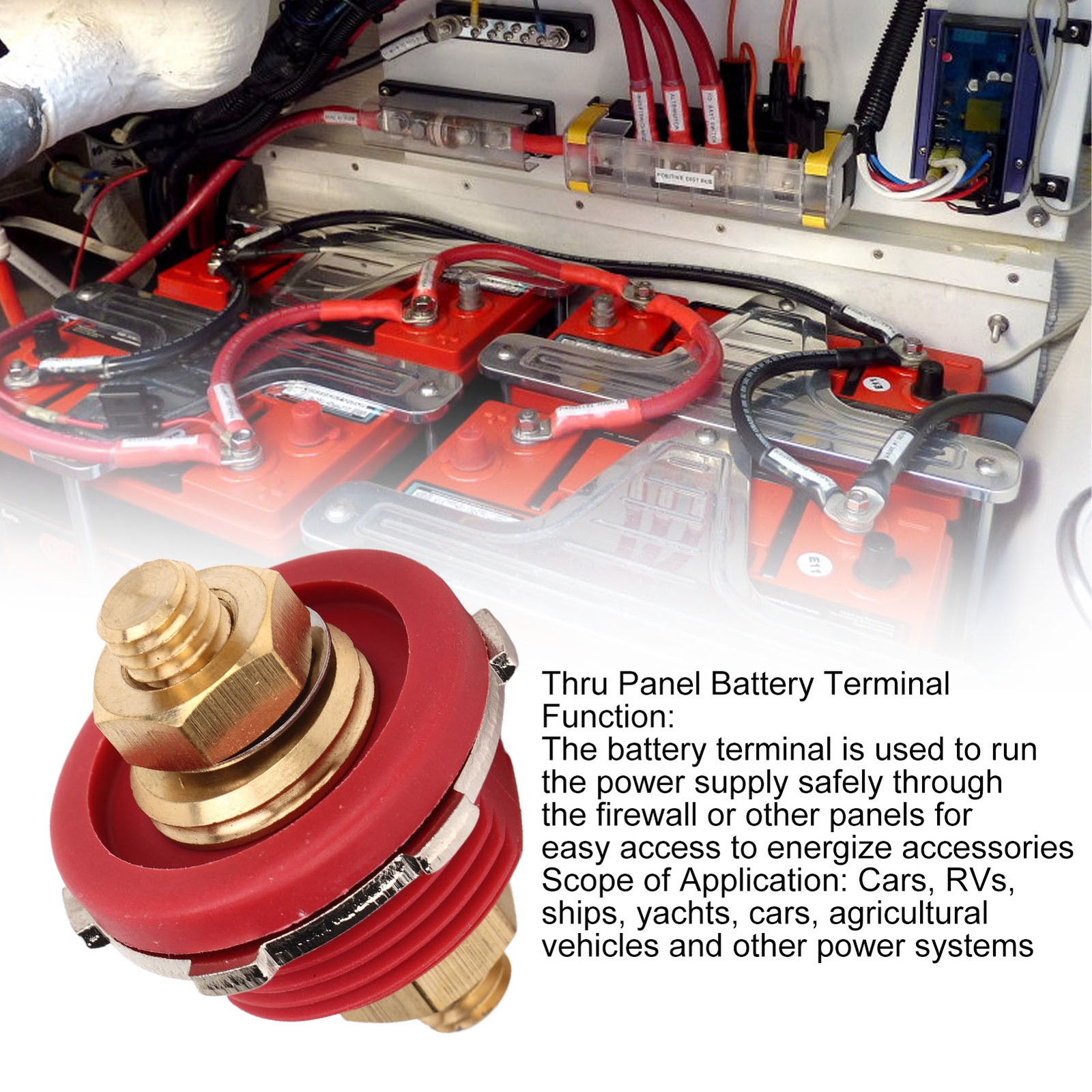 Red 3/8in Thru Panel Battery Terminal 250A Zinc Alloy Brass For Car RV Boat