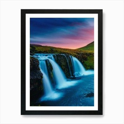 Wasserfall bei Sonnenuntergang in Island 1 Ar gerahmtes Wandbild Poster Leinwanddruck Bild