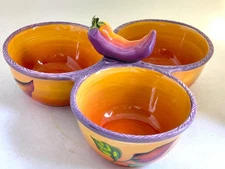 SERVING DISH-CLAY ART-Chili Pepper-Mexican Design-3 Sections-Ceramic