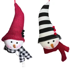 Snowman Ornament Set 2 Kurt Adler Black White Red Foam Head Fabric Hat Scarf 8"