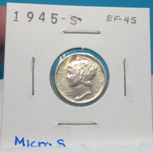 Micro S 1945-S MERCURY DIME 90% Silver / Extremely Fine, Circulated Condition