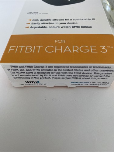 Black Silicone Band for Fitbit Charge 3 WITHit - Picture 3 of 3