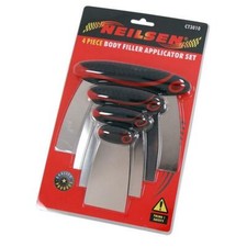 4pc CAR BODY FILLER APPLICATOR SET 2" 3" 4" 6" Rubber Grip Spring Steel Spreader