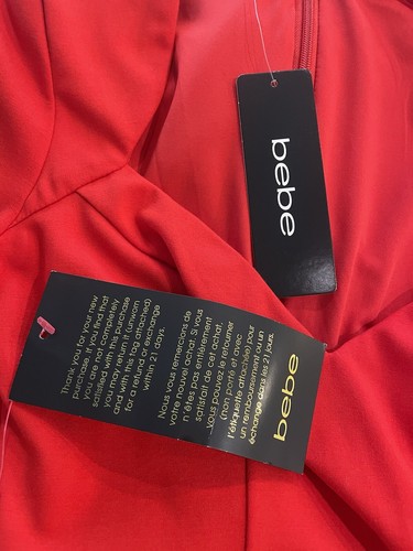 NWT Bebe Size XXS Red Sweetheart Neck Long Sleeve Stretch Bodycon Mini Dress - Picture 8 of 11