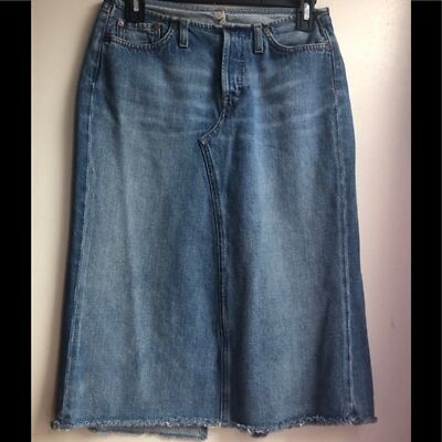 Replay Knee-Length Denim Skirt Jean Size 26 Raw Hem Vintage Wash