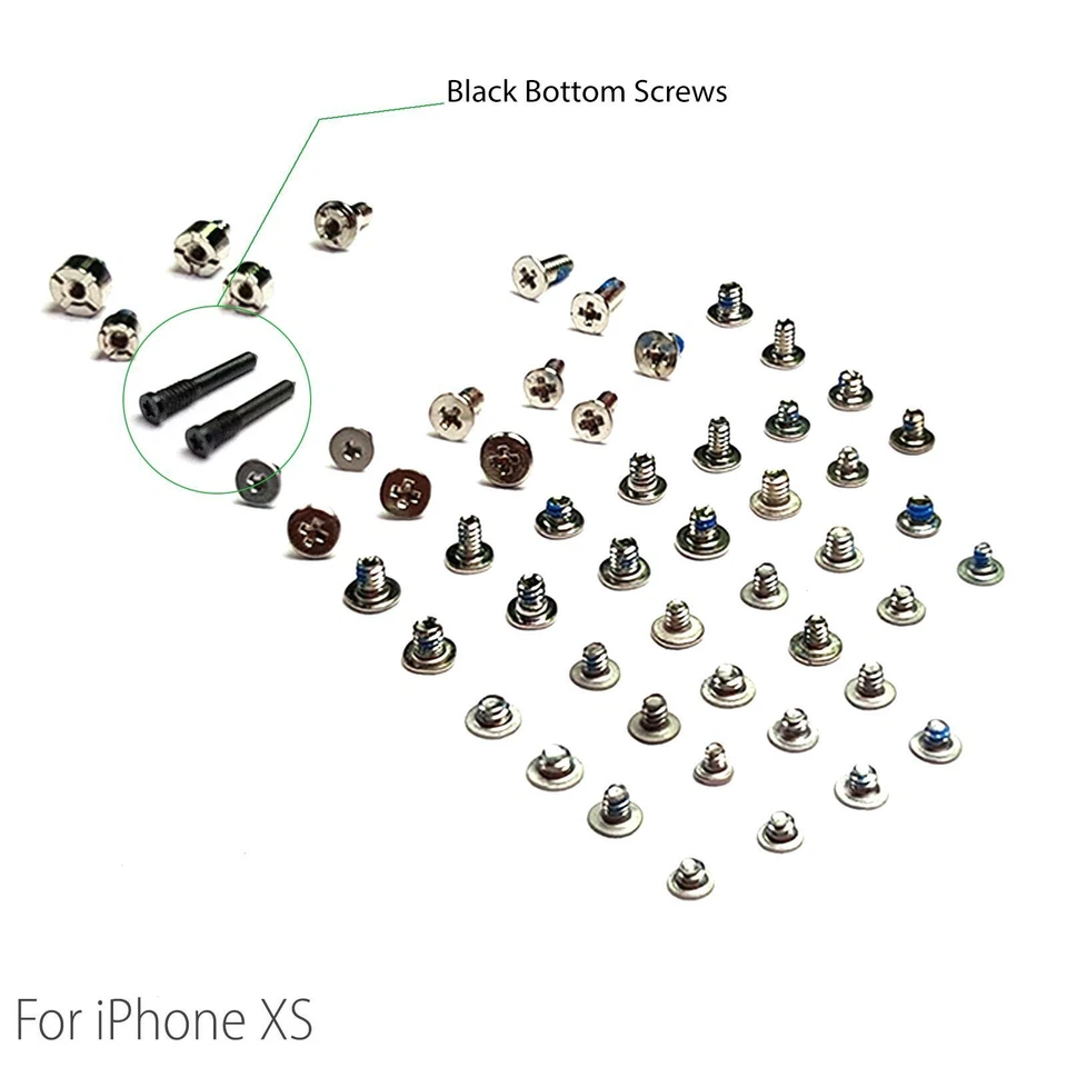 OEM (ORIGINAL EQUIPMENT MANUFACTURER) Complete Full All Screw Set Replacement for iPhone XS & Black Bottom Screws