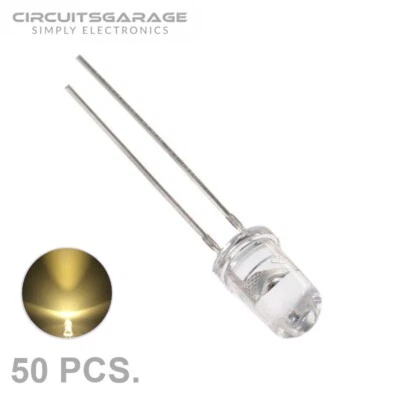 CIRCUITSGARAGE 50 X 5mm Ultra Bright Water Clear Warm White LED Light Emitting Diode Bulb - USA