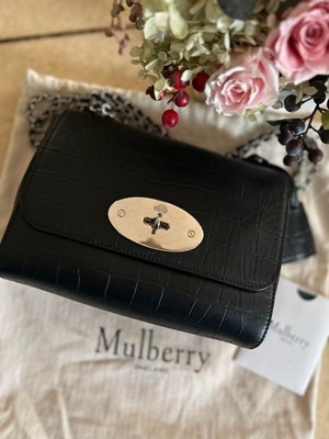 MULBERRY Lily Croco Embossed Leather Chain Shoulder Bag Black Silver Unused F/S