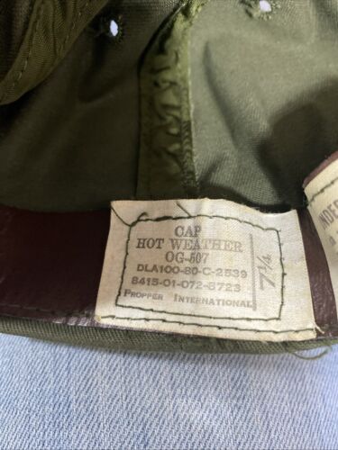 Gorra Militar Vintage Años 80 Clima Caliente OG 507 Sombrero Talla 7 1/4 Verde Oliva Ejército - Imagen 3 de 6