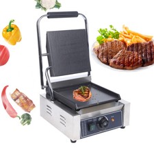 Commercial Sandwich Press Grill Griddle Panini Maker Smooth Flat Surface Steak