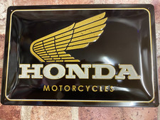 Honda Motorcycles Gold Retro Embossed Metal Sign Home, workshop, Bar, Mancave.