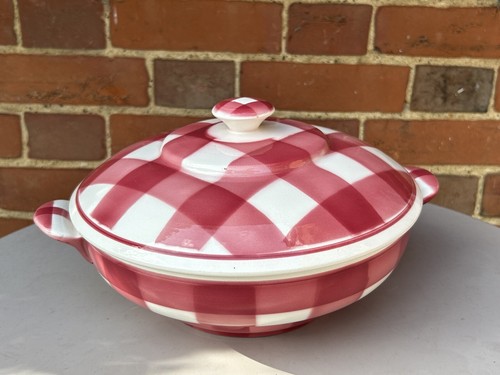 VINTAGE 1950er Jahre französisch GIVORS rosa Vichy kariert Gemüse Serviertopf Tureneen groß