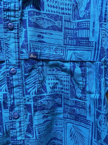 GH Bass Men's Fishing Polo Shirt Size L Blue Fish Print - Picture 5 of 13