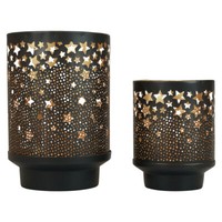 Elegante Kerzenhalter Sterne Metall Schwarz/Gold Tischdeko Weihnachten 2Er-Set