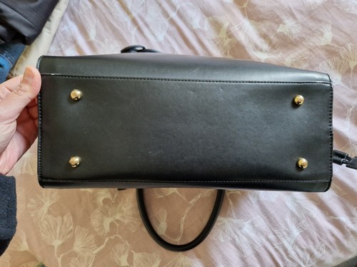 Black Faux Leather Satin Drawstring Tote Shoulder Grab Bowling Bag π Perfect Co - Picture 9 of 16