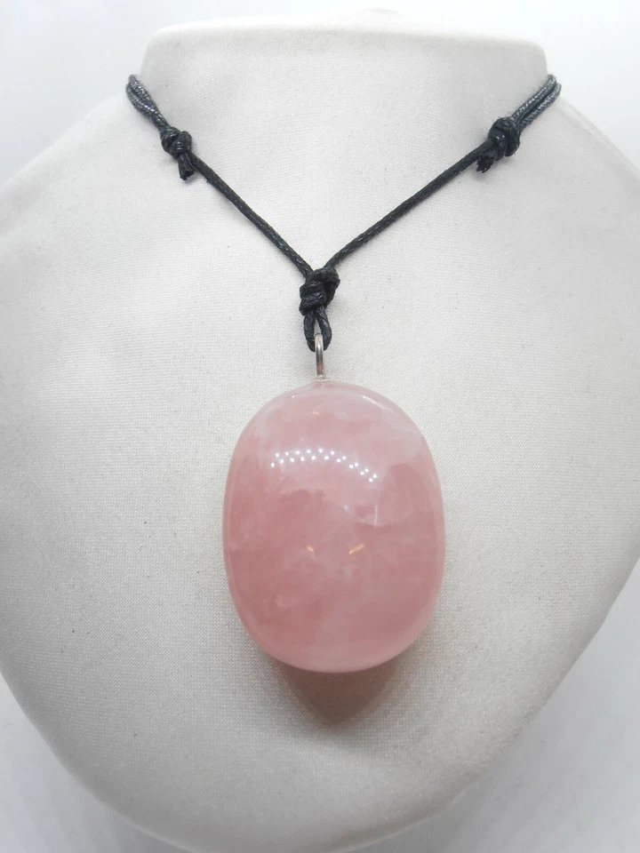 Ciondolo in ARGENTO 925 con QUARZO ROSA naturale e girocollo - pietra dura - - Immagine 3 di 4