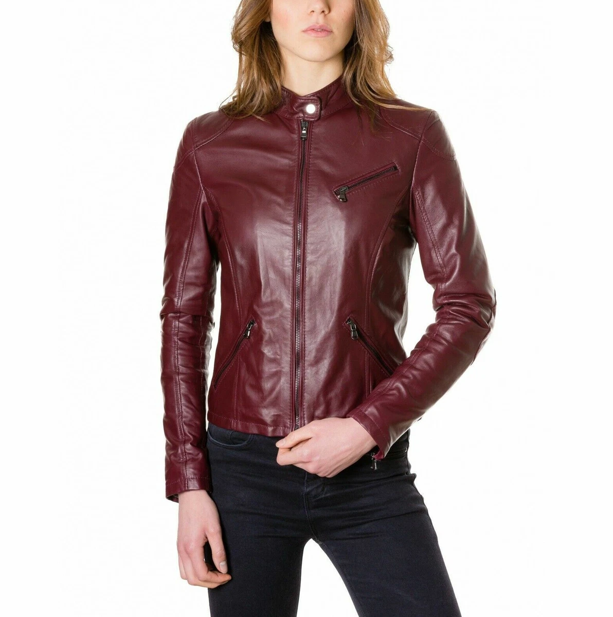 Burgundy color leather clearance jacket